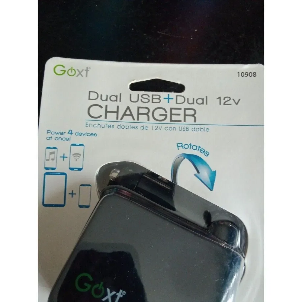 Car Charger Dual USB + Dual 12v Powers 4 Devices at once
